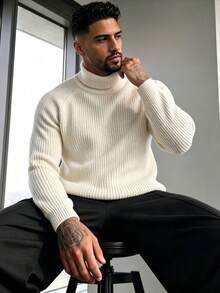 ZYNTH BALENO Men's Fashion Autumn/Winter 7-Gauge Raglan Sleeve Turtleneck Long Sleeve Sweater, Suitable For Gym Workout Sports - Apricot - View 2
