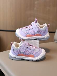 1pair Unisex Toddler Mesh Sneakers, Cute Smile Pattern Hook And Loop Strap Lightweight Non-Slip Soft Sole Sport Shoes For Daily Walking - Purple - View 2