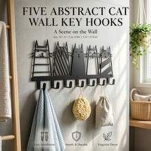 5 Cute Cat Iron Art Key Hooks, Wall‑Mounted Behind‑Door Storage Hanger, Creative Cartoon Cat Decor Wall Hanging Rack, Multi‑Functional Hooks For Entryway, Bedroom, Living Room, Kitchen & Bathroom - Multicolor - View 4