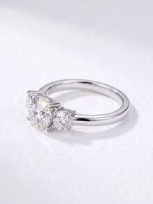 1pc Moissanite Ring Classic 1CT Three-Stone Bezel Set Single Diamond Ring, Suitable For Women's Daily Wear And Wedding - Silver - View 3