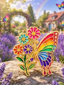 Rainbow Butterfly Flower Brooch, Colorful Floral Insect Decoration, Versatile Accessory For Suit, Coat, Bag, Holiday Gift Decorative Badge - Multicolor - View 8
