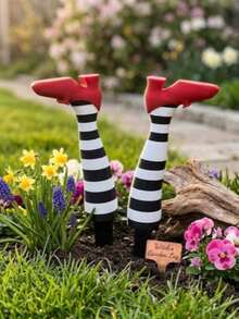 2pcs Printed Gothic Fence Design Witch Leg Planter Decor Ground Stake, Potted Plant Garden Decoration, Yard Lawn Ornament, Suitable For Easter, Halloween And Seasonal Home Garden Outdoor Decor, Horror Style - Multiple Styles - View 1