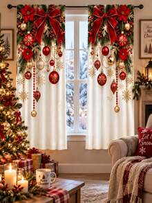 2pcs Xmas Scene Printed Curtains, Warm Red Spandex Window Panels With Santa, Golden Retriever, Gift Boxes And Holiday Tree, Soft Light-Filtering Rod Pocket Drapes For Cozy Family Room Winter Party Decor - A - View 4