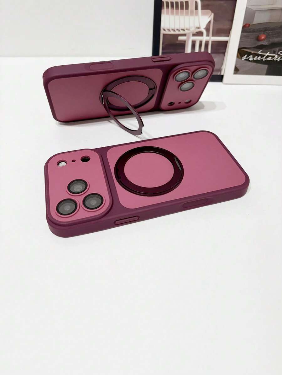 1件酒紅色頂級磨砂親膚對比色磁吸360°旋轉支架保護殼 2合1 TPU+PC 硬背軟邊手機殼 內置鏡頭膜保護 可瞬間變換為18 Pro Max外觀手機殼 相容 iPhone 18PROMAX/18PRO/11/11PRO/11PROMAX/12/12PRO/12PROMAX/13/13PRO/13PROMAX/14/14PRO/14PROMAX/14PLUS/15/15PRO/15PROMAX/15PLUS/16/16pro/16promax/16PLUS/17/17pro/17promax/AIR