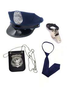 Police Hat Set, Role Play Hat Set, Badge Whistle Tie Set, Role Play Party Stage Costume, Halloween - Multicolor - View 2