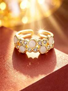 1pc Vintage Round Combination Design Exquisite Women's Open Ring, Luxury Fashion Adjustable Finger Ring, Daily & Evening Wear Accessory, Gift Jewelry - Open Ring - View 5