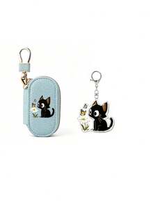 Black Cat Cartoon Cute Key Pouch, Cartoon Cute Car Remote Key Bag, Matching Cat Pendant, Zipper Closure, Unisex Multi-Function Car Key Storage Bag, Portable Coin Purse, Pendant Wrist Strap Keychain, Solid Color Minimalist Lychee Texture Women's Lychee Texture Key Bag, Universal Car Key Bag, Large Capacity Lightweight Home Key Bag, Ideal Gift For Cat Lovers, Can Be Used As Birthday Gift, Graduation Gift - Multicolor - View 13