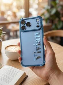 Custom Name Electroplated Four‑Corner Shockproof Phone Case Compatible With IPhone 17 18 Pro Max Laser Print Personalized Name Protective Phone Cover Drop‑Resistant Anti‑Scratch Full Wrap Phone Shell Customized Gift For Men Women Daily Travel Work Party Use - Blue - View 3