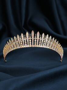 Luxury Silver Rhinestone Spike Tiara Crown Bridal Wedding Queen Headpiece For Women Prom Party Halloween Cosplay Carnival - Multicolor - View 8