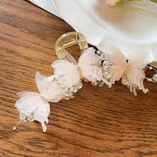 1pc New Women's Mesh Pearl Butterfly Fairy Style Large Shark Hair Claw Clip Back Head Hair Bun Clip Sweet Hair Accessory, Suitable For Photography - White - View 12