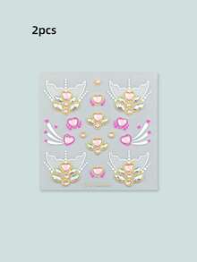 5/3/2/1pcs Ocean Spirit Mermaid Tail And Pink Heart Face Rhinestone Stickers - Self-Adhesive Holographic Crystal Face Stickers, Crystal Accessories, Suitable For Music Festivals, Theme Parties, Gatherings And Makeup Decoration, Halloween Costumes - Multicolor - View 13