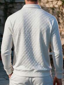 Sweatshirt Pria Motif Kotak-kotak Jacquard dengan Resleting Setengah, Kerah, Lengan Panjang Kasual Longgar - MultiWarna - View 4