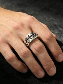CIREY 1pc Asymmetrical Design Vintage Distressed Handmade Wire-Wrapped Dark Style Heavy-Duty Bound Ring, Unique Niche Bold Retro Versatile Single Ring Accessory - Bundle Ring - View 1