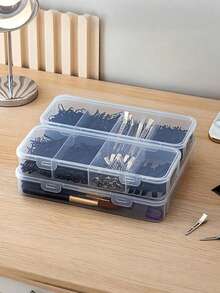 2/1pc Set 4-Compartment Transparent Storage Box, Suitable For Jewelry, Hair Accessories And Hair Clips, Practical Dust-Proof Desktop Organizer - Multicolor - View 6