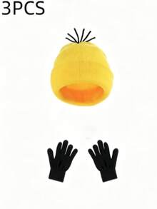 1pc/3pcs Knitted Hat, Unisex, Yellow Knitted Hat, Suitable For Halloween, Christmas And Other Occasions, Soft And Fashionable, Yellow, Perfect Choice For Parties And Holiday Celebrations. - Multicolor - View 5