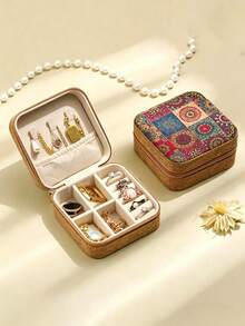 1pc Mini Vintage Print Jewelry Box, Can Store Earrings, Rings, Necklaces, Travel Storage Box, Back To School Jewelry & Earring Organizer - Multicolor - View 17