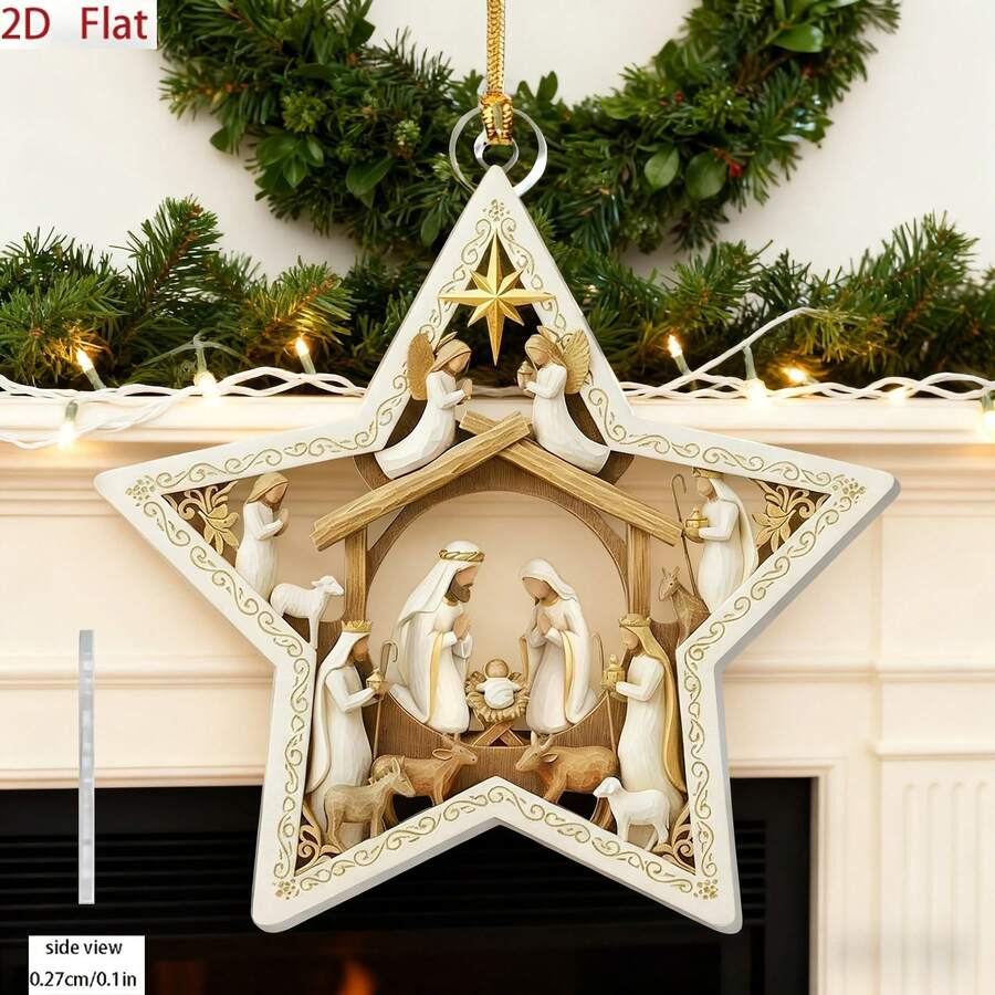1pc/3pcs 2D Acrylic Flat Hanging Pendant With Star Outline & Vivid Scene Print, Elegant Home Decor Accessory, Perfect For Indoor Scene Arrangement, Photo Backdrop, Tree Decoration And Gift Selection - Multicolor - View 1