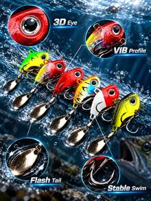 1pc Full-Body VIB Lure, Winter Ice Fishing Special Rotating Glitter Metal Fake Bait, Long Cast Sinking Bionic Lure For Bass And Perch - Multicolor - View 11