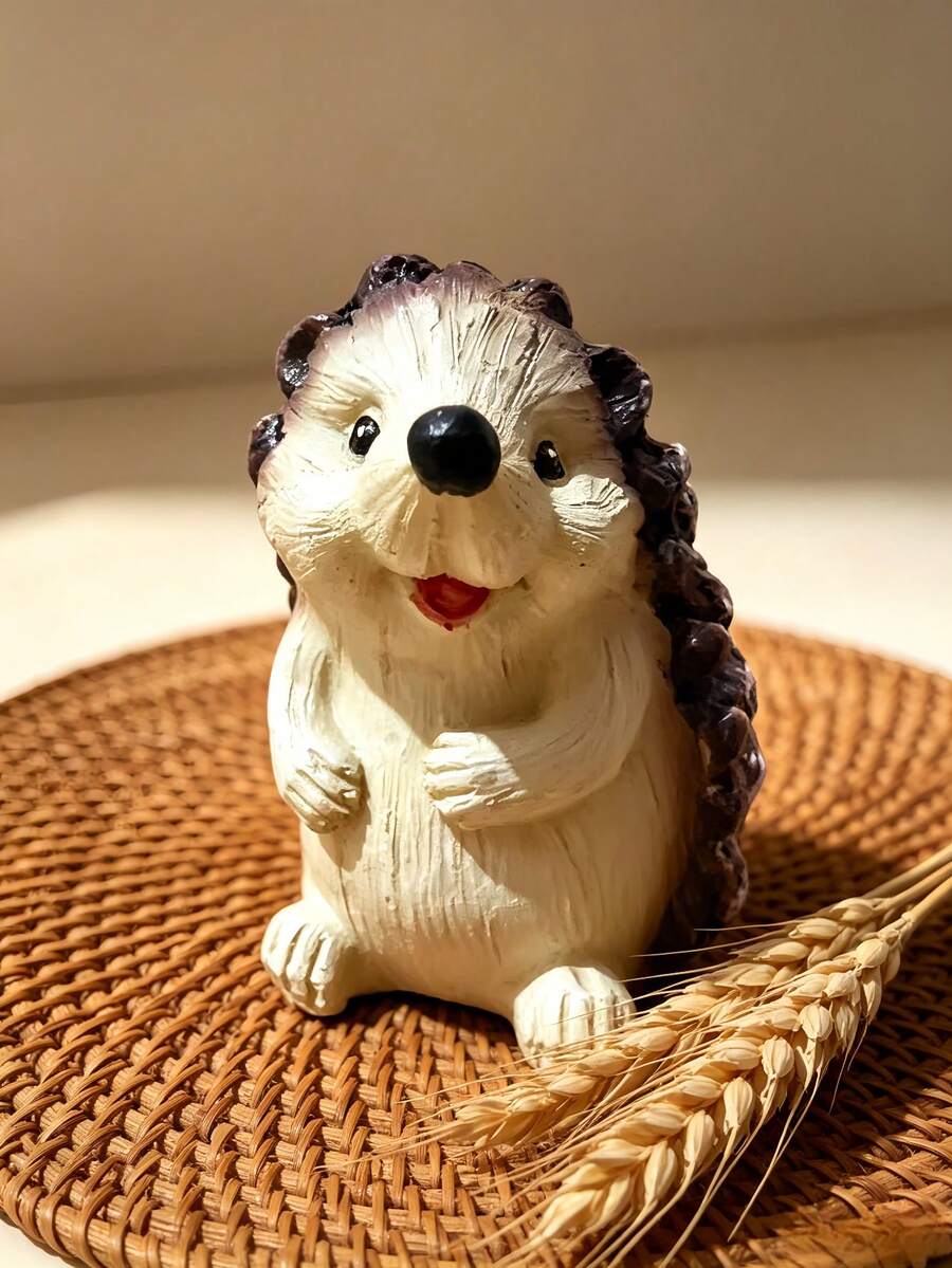 1pc Smiling Hedgehog Statue, Cute Hand-Painted Standing Animal Sculpture, Creative Mini Fairy Garden Decor, Suitable For Home Office Desk Bookshelf Decoration, Rustic Farmhouse Style Decorative Gift - A - View 1