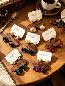 2pcs European And American Vintage Old Money Style Oval Textured Bead Pendant Earrings For Women And Girls, Daily Casual Party Jewelry Gift - Vintage Drop Earrings - View 5