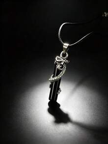 1pc Vintage Simple Dragon Pillar Pendant Necklace For Men - Antique Silver - View 3