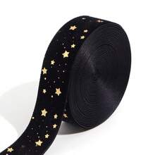5 Yards/Roll 2.5cm Christmas Gold Foil Five-Pointed Star Single-Sided Flocked Ribbon, Flocked Christmas Letter & Star Ribbon, DIY Christmas Tree Bows Ribbon, Suitable For Christmas And Other Holiday Party Decoration Materials - Flocked Webbing - View 7