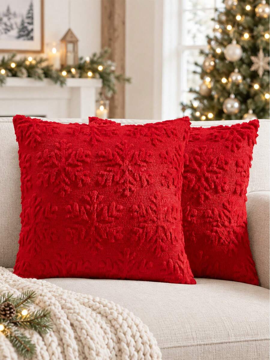 1pc Red Christmas Tree Pillow Case, Solid Color Raised Tufted Tree Pattern Decorative Pillow Cover, Winter Holiday Home Decor, Suitable For Sofa, Bedroom And Living Room, Pillow Insert Not Included - Red - View 1