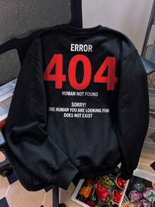 Women's Funny "Error 404 Human Not Found" Print Pullover Sweatshirt, Autumn Fashion Long Sleeve Crew Neck Knit Top - Black - View 5