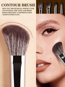 1 Set Makeup Brush Set With Storage Box, Dual-Ended Face And Eye Brushes, Soft Bristles, Black Handle With Gold Details, Portable Makeup Brushes, Suitable For Foundation, Loose Powder, Blush, Eyeshadow, Contour, Ideal For Travel And Daily Makeup - Multicolor - View 3