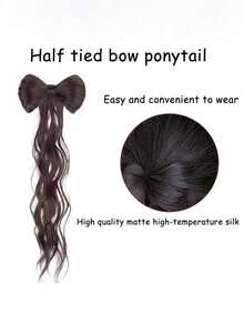 1PC European & American Women's High Ponytail Bow Half-Up Mermaid Clip-In Curly Hair Extension Ponytail - Multicolor - View 5