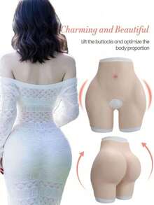 European And American Style Silicone Butt Lifting Shorts, High Waist Shaping Biker Shorts, Unisex Invisible Seamless Design, Adjustable Thickening, Butt Lifting, Suitable For Daily Wear And Sports, Confidence Shaping - Beige - View 1