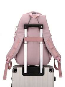 Solid Color Minimalist Aesthetic Women's Literary Backpack, Casual Versatile Large Capacity School Bag For Outings And Classes, INS Style - Pink - View 4