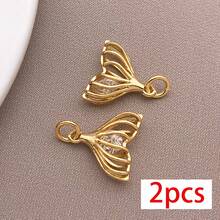 2pcs Ocean Beach Style Zirconia Pendant Charms 18K Plated Mermaid Tail Starfish Turtle Charm For DIY Jewelry Making Craft Supplies - Multicolor - View 8