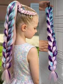 1pc Colorful Braid Synthetic Wig Fashion Hip-Hop Color Gradient Girls Wig Simulation Natural High Temperature Hair - Multicolor - View 12