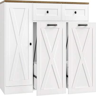 125 Gallon Kitchen Trash Cabinet 47" Double Trash Can Cabinet Large Pull Out Can Storage Drawers Wood
