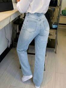 Women's Vintage Loose Boyfriend Straight Leg Denim Jeans - Light Wash - View 4