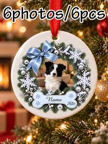 Custom Dog Photo Christmas Ornament, Personalized Name Pet Keepsake, Festive Wreath Tree Decoration, Customized Picture Wall Hanging Decor, Customizable Holiday Party Decor, 2026 Christmas Tree Decorations, Christmas Gift For Pet Lovers, Home Decor - Style a - View 17