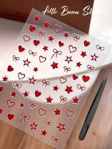 Red Heart, Star, Butterfly, Flower Face Sticker Set With Tweezers, Cool Vibe Facial Star Stickers For Concert, Party, Stage Eye And Cheek Decoration - Red - View 9