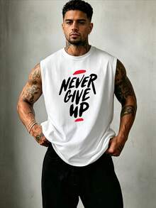 ZYNTH BALENO Men's Summer Fashionable "Never Give Up" Printed Tank Top, Essential For Cool Summer Days White Sports - White - View 2