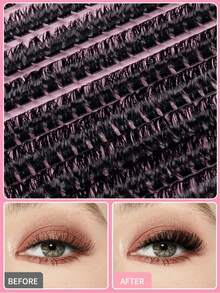 MEM 612/640/570/300pcs D-Curl Cluster False Eyelashes, 30D-150D Dense Segmented False Eyelashes, DIY Eyelash Extension Kit With Makeup Tools And 2 Brushes, Suitable For Beginners, Halloween, Christmas - Black - View 9