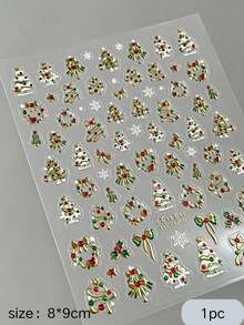 1pc Christmas Theme Decorative Stickers, Christmas Tree, Wreath, Snowflake, Bow, Star And Other Holiday Elements, Red Green Gold Color Scheme, Strong Holiday Atmosphere. Transparent Applicable To Tablets, Earphone Cases, Water Cups, Aromatherapy Containers, Phone Cases And Other Items To Give Them Christmas Holiday Visual Style, Wide Range Of Decorative Uses. - Gold Festive Christmas Stickers - View 7