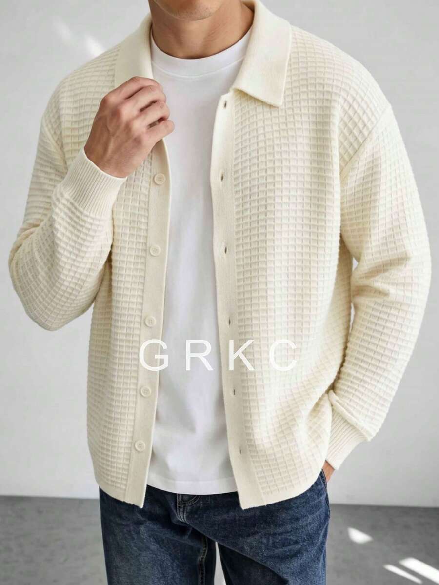 GRKC Men's Casual Loose Minimalist Business Versatile Commuter Knit Cardigan Autumn/Winter - Apricot - View 1