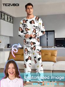 Custom Men's Pajama Set, Can Print Any Pattern, Personalized Unique Christmas Gift, Suitable For Family, Friends And Holiday Parties - Black - View 1