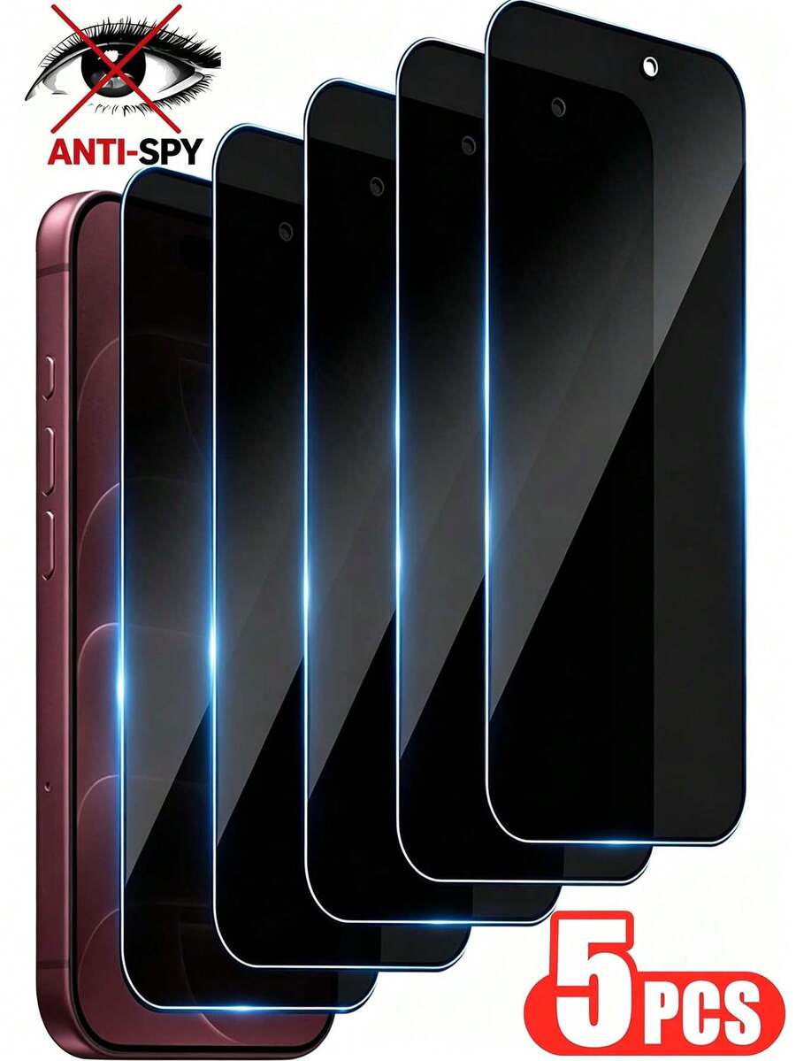 5 Buah Kaca Tempered Pelindung Layar Cetak Sutra Kompatibel dengan iPhone Duo/18 Pro Max/18 Pro/17 Pro Max/17 Pro/17e/17/16 Pro Max/16 Pro/16 Plus/15 Pro Max/15 Pro/15 Plus/14 Pro Max/14 Pro/14 Plus/13 Pro Max/13 Pro/13 Mini/12 Pro Max/12 Pro/12 Mini/11 Pro Max/11 Pro/11/XS Max/XS/XR/X/8P/8, Pelindung Layar Anti-Spy Full Coverage, 9H Anti-Gores Anti-Sidik Jari Bebas Gelembung - Hitam - View 1