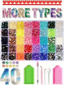40 Colors Flat Back Resin Rhinestone Set, 5.5mm Jelly Rhinestones, With B7000 Glue And Tools, All-In-One DIY Diamond Decoration Craft Kit, Jewelry Making Accessories, Women's Gift, Art Craft Supplies - Multicolor - View 2