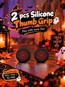Lezhan-For PlayStation 4, 5, And Switch Pro Controllers; Includes Two Halloween-Themed Thumbstick Caps-High-Performance Caps Featuring A Skull And Spiderweb Design; An Ideal Choice For A Halloween Gift. - View 4