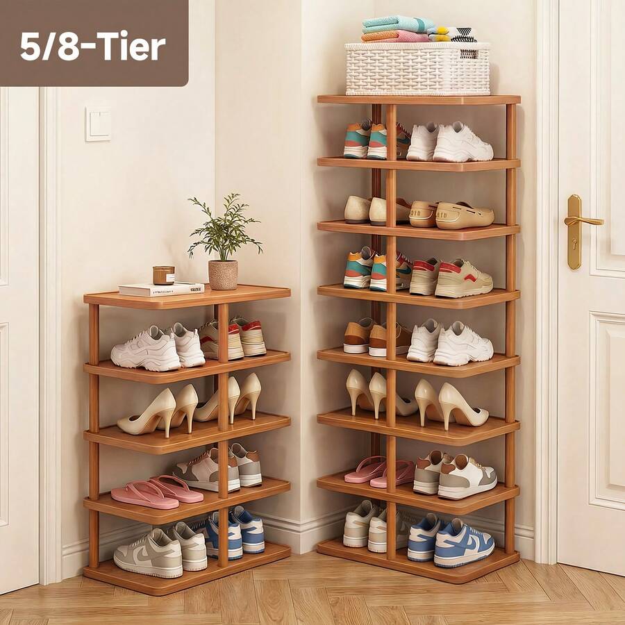EZIFY 5/6/8-Tier Bamboo Shoe Rack, Rounded Corner Vertical Design, Spacious Top Storage, For Entryway/Hallway/Living Room/Bedroom/Garage, Ideal Housewarming Gift.