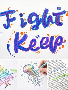 6/12/24pcs Glitter Soft Brush Pen, Colorful Calligraphy Soft Tip Highlighter, Shimmer Ink With Glitter, For Kids, Card Making, Doodling, Journaling - Multicolor - View 9