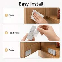 1Pair/2Pairs Stainless Steel Magnetic Cabinet Door Stopper, No-Drill Installation For Kitchen Cabinets, Wardrobes And Drawers, With Adhesive Backing For Damage-Free Installation - Silver - View 6