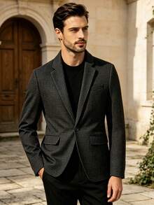 Blazer Pria Motif Houndstooth, Gaya Klasik Klasik, Potongan Slim Fit, Kancing Tunggal, Kerah Berlekuk, Jaket Jas Elegan, Serbaguna untuk Berbagai Acara, Hadiah untuk Pacar - Dark Grey - View 2